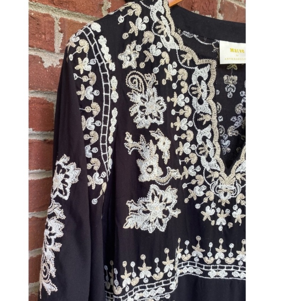 Anthropologie NWOT Maeve Shiloh Black Embroidered Tunic Mini Dress size 6 LBD - Picture 7 of 12